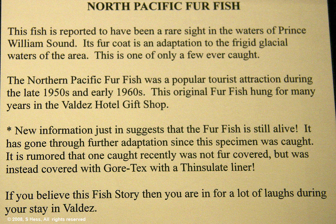 Fur Fish explanation at Valdez Museum